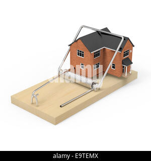 3D Rendering eines Hauses in einer Mausefalle gefangen Stockfoto