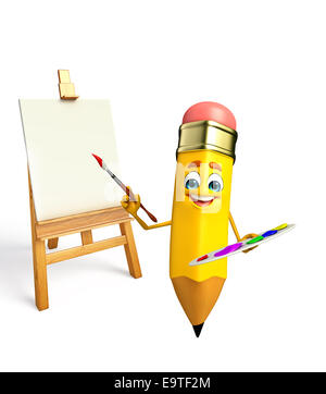 Cartoon Charakter der Bleistift mit Farbe Platte Stockfoto