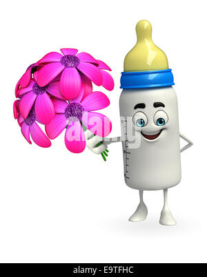 Cartoon-Figur des Baby-Flasche mit Blumen Stockfoto