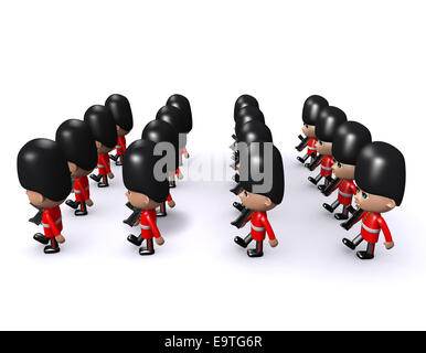 3D Render eine große Formation von Coldstream Guards marschieren von der Seite Stockfoto