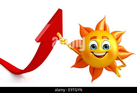 Cartoon-Figur der Sonne mit Pfeil Stockfoto