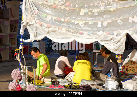 Pro-Demokratie-Student Camp. Hennessy Road, Causeway Bay, Hongkong. Stockfoto