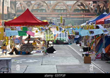 Pro-Demokratie-Student Camp. Hennessy Road, Causeway Bay, Hongkong. Stockfoto