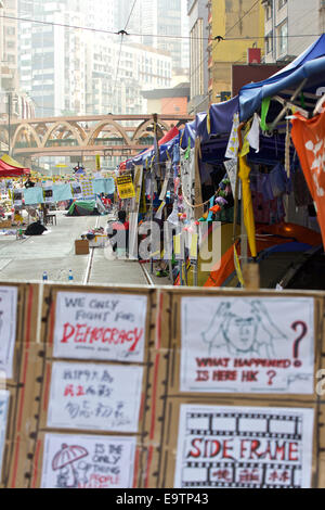 Pro-Demokratie-Student Camp. Hennessy Road, Causeway Bay, Hongkong. Stockfoto