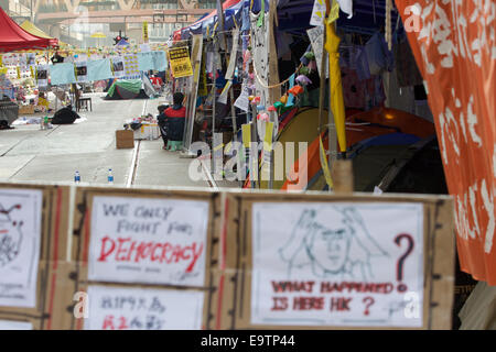 Pro-Demokratie-Student Camp. Hennessy Road, Causeway Bay, Hongkong. Stockfoto