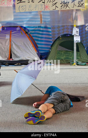 Pro-Demokratie-Student Camp. Hennessy Road, Causeway Bay, Hongkong. Stockfoto