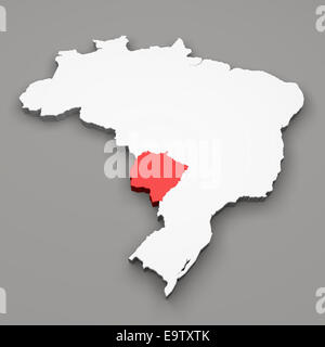 Mato Grosso tun Sul Zustand auf Karte von Brasilien auf grauem Hintergrund Stockfoto