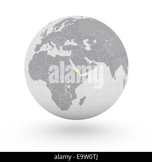 Eritrea auf Globus isoliert auf weißem Hintergrund Stockfoto