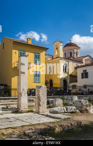 Die restaurierten Ruinen der antiken Agora in der Nähe von Monastiraki-Platz in Athen, Griechenland, Europa. Stockfoto