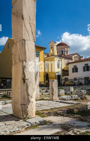 Die restaurierten Ruinen der antiken Agora in der Nähe von Monastiraki-Platz in Athen, Griechenland, Europa. Stockfoto