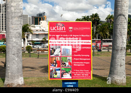 Melden Sie für die britische University of Central Lancashire laufende Kurse in Mauritius Mauritius einen britischen Abschluss an Stockfoto