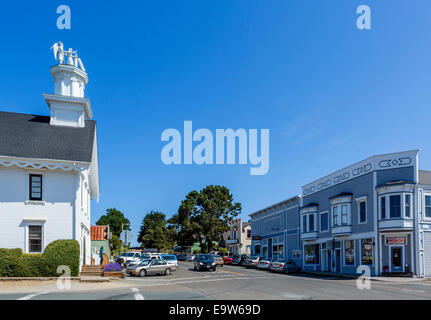 Lansing Street in der Innenstadt von Mendocino, Mendocino County, Kalifornien, USA Stockfoto