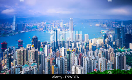 Skyline von Hong Kong, China vom Gipfel. Stockfoto