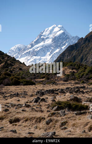 Tal vor Mt. Cook von der Eremitage Seite der Berg Stockfoto