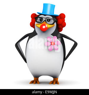 3D Rendering eines Pinguins in einem Clown-outfit Stockfoto