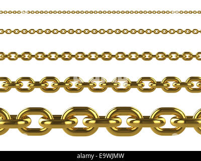 3D Render gold Ketten in verschiedenen Größen Stockfoto