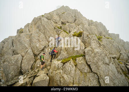 Scrambler am Nordgrat Tryfan Snowdonia Wales Stockfoto