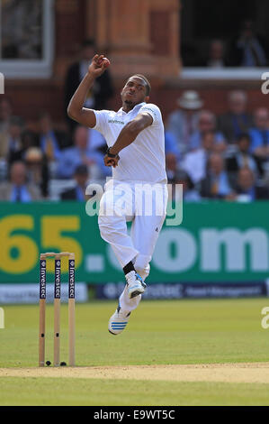 Cricket - Schalen Chris Jordan von England gegen Indien während der Investec zweiten Testspiel auf des Herrn im Jahr 2014 Stockfoto