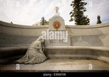 Die letzte Ruhe vor Ort von der berühmten Entfesselungskünstler und Magier Harry Houdini ist in Machpela Cemetery in Queens in New York gesehen. Stockfoto