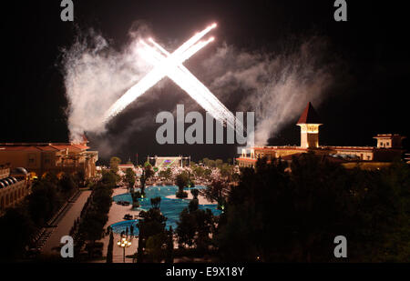 Gala Nacht Feuerwerk, Gueral Premier Resort in Tekirova, Antalya, Türkei. Stockfoto