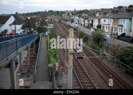 Bahnlinie am alten Leigh, Leigh-on-Sea, Essex, England, Vereinigtes Königreich. Stockfoto