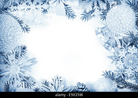 Weihnachten-Frame in Blautönen für Grußkarte Stockfoto