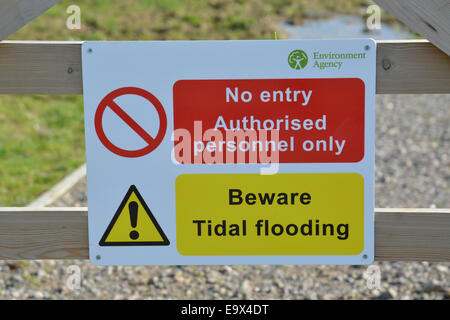 Environment Agency (UK) Zeichen, Medmerry RSPB reserve, West Sussex, UK. Stockfoto