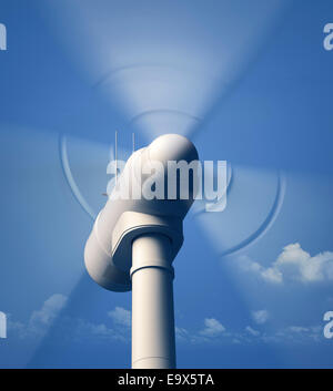 Wind-Turbinenschaufeln Spinnen - Detailansicht mit blauen dunstigen Himmel - 3D Grafik Stockfoto