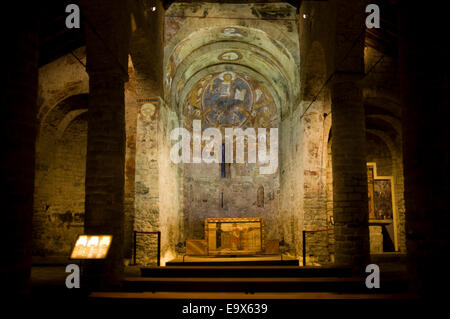 Zuordnung von Fresko. Romanische Kirche Sant Climent de Taull. Taull, Vall de Boi, Lleida, Katalonien, Spanien. Stockfoto