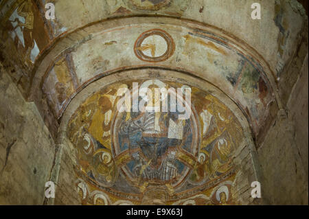 Zuordnung von Fresko. Romanische Kirche Sant Climent de Taull. Taull, Vall de Boi, Lleida, Katalonien, Spanien. Stockfoto