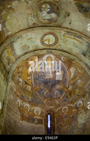 Zuordnung von Fresko. Romanische Kirche Sant Climent de Taull. Taull, Vall de Boi, Lleida, Katalonien, Spanien. Stockfoto