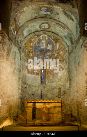 Zuordnung von Fresko. Romanische Kirche Sant Climent de Taull. Taull, Vall de Boi, Lleida, Katalonien, Spanien. Stockfoto