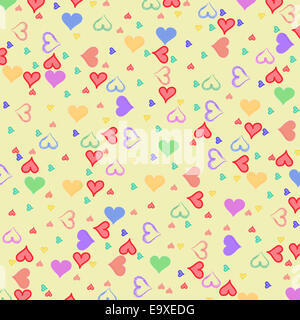 Mini Herzen auf gelbem Hintergrund Stockfoto