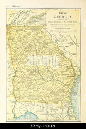Eine Karte von Georgia aus dem Jahr 1891, die das geografische Layout und die territorialen Grenzen des Staates während des späten 19. Jahrhunderts darstellt. Stockfoto