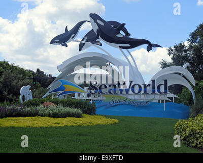 SeaWorld-Schild am Eingang zu Seaworld Orlando Florida Stockfoto