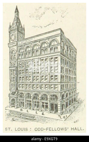 Diese 1891 abgebildete Illustration zeigt die Odd-Fellows' Hall in St. Louis und zeigt das architektonische Design des Gebäudes und seine Rolle in der Gemeinde während des späten 19. Jahrhunderts. Stockfoto