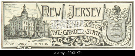 Diese Karte von New Jersey aus dem Jahr 1891, bekannt als „The Garden State“, zeigt die geografischen Besonderheiten, städtischen Gebiete und landwirtschaftlichen Regionen des Bundesstaates und spiegelt seinen Ruf für fruchtbares Land und natürliche Schönheit im späten 19. Jahrhundert wider. Stockfoto