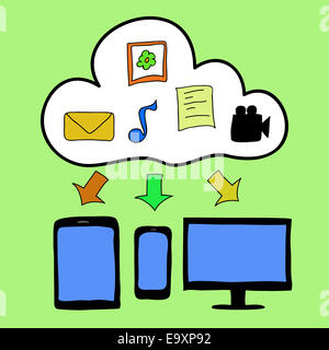 Doodle-Stil cloud-computing Stockfoto