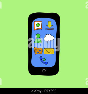Doodle-Stil Telefon mit apps icons Stockfoto