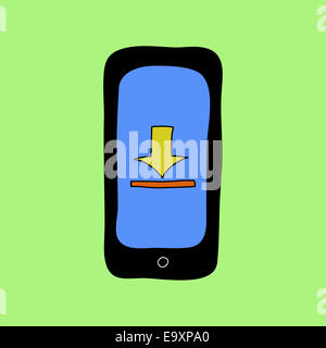Doodle-Stil Telefon mit Hochladen von Zeichen Stockfoto