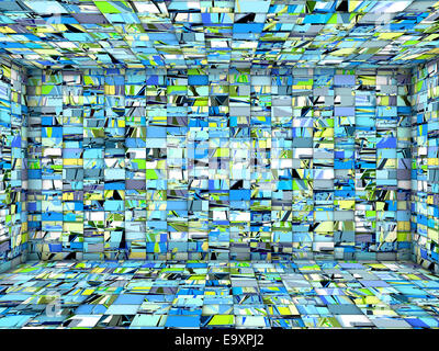 3D abstrakt Fliesen Mosaik Zimmer in blau grün Stockfoto