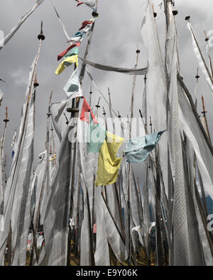 Gebet Fahnen, Chelela Pass, Paro-Tal, Bezirk Paro, Bhutan Stockfoto