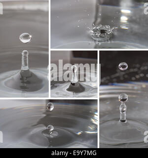 Wasser Tropfen Spritzwasser und Welligkeit Sammlung, schließen Sie herauf Bild. Stockfoto