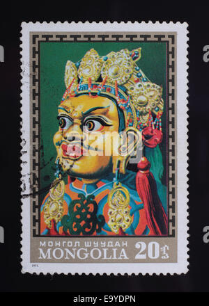 Mongolei - ca. 1971: eine Briefmarke gedruckt im mongolischen zeigt Bild der Maske, Maske, Serie ca. 1971. Stockfoto