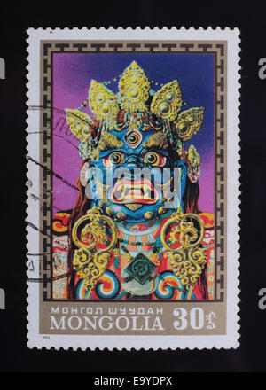 Mongolei - ca. 1971: eine Briefmarke gedruckt im mongolischen zeigt Bild der Maske, Maske, Serie ca. 1971. Stockfoto