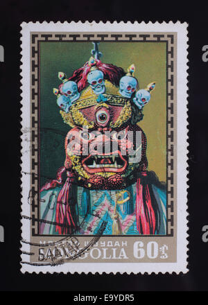 Mongolei - ca. 1971: eine Briefmarke gedruckt im mongolischen zeigt Bild der Maske, Maske, Serie ca. 1971. Stockfoto