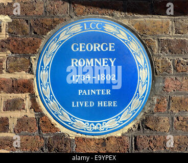 London, England, Vereinigtes Königreich. Gedenktafel in Hampstead: George Romney, (1734-1802; Englischer Porträtmaler), 5 Holly Bush Hill Stockfoto