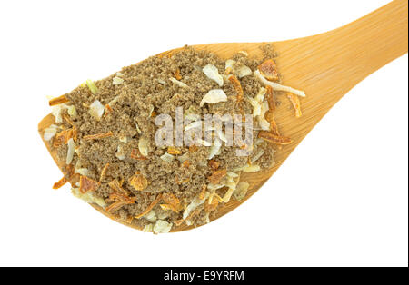 Schließen Sie die Ansicht des Zwiebel-Suppe und Dip-Mix auf einem weißen Hintergrund. Stockfoto