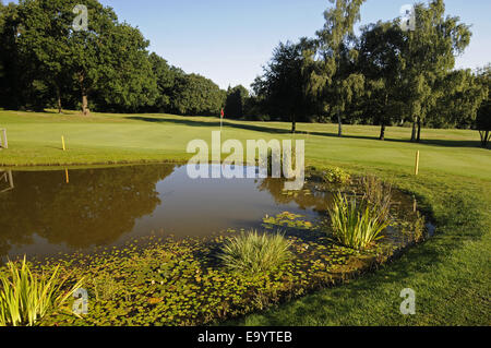 Blick über den Teich nach 6. Green East Course Sundridge Park Golf Club Bromley Kent England Stockfoto