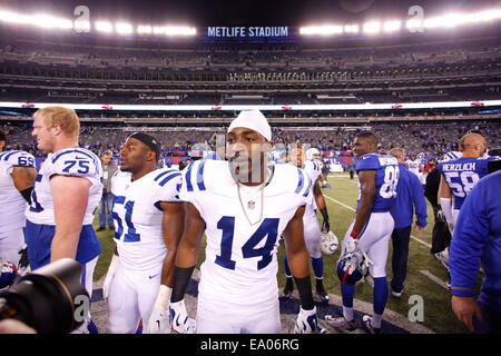 3. November 2014: Indianapolis Colts Wide Receiver Hakeem Nicks (14) sieht nach dem NFL-Spiel zwischen den Indianapolis Colts und den New York Giants im MetLife Stadium in East Rutherford, New Jersey. Die Indianapolis Colts gewann 40-24. (Christopher Szagola/Cal Sport Media) Stockfoto